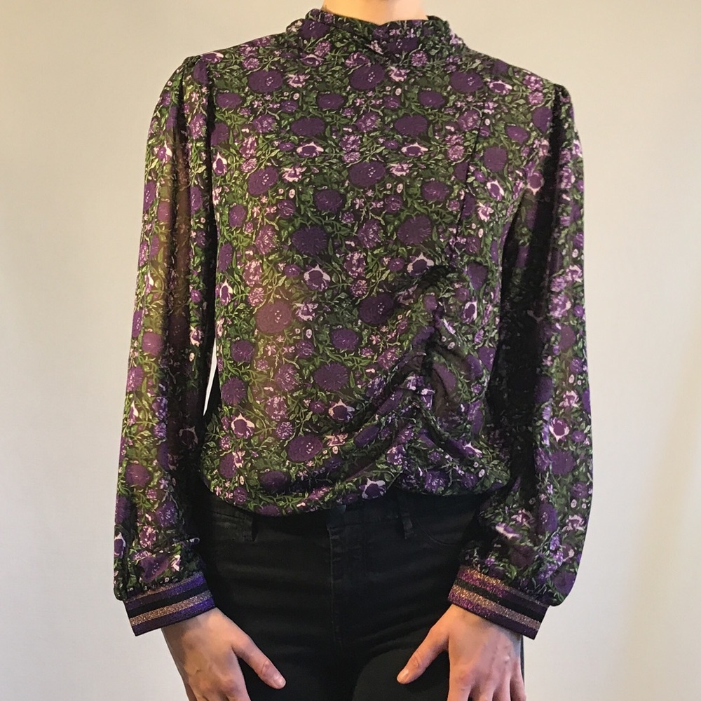 Sister Jane floral ruched blouse embellished cuffs - Picture 4 of 8